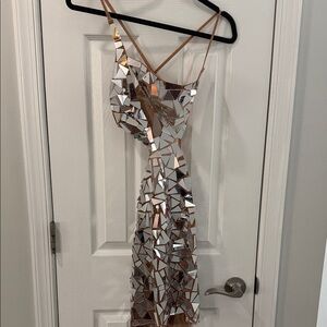 Mew Mews Strappy Mirror Mosaic Dress on sheer fabric